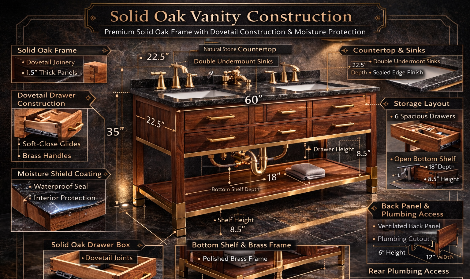 Solid oak vanity construction